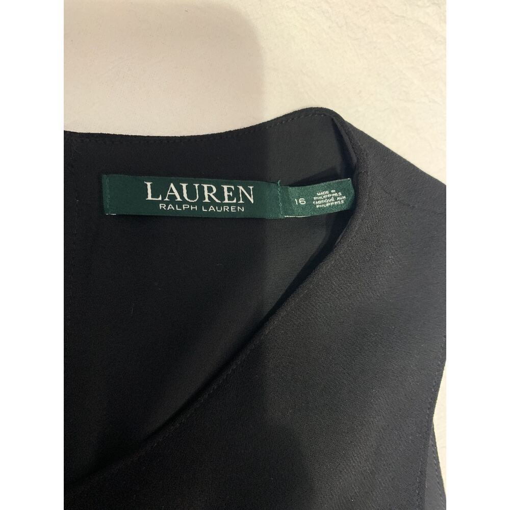 Lauren Ralph Lauren Sleeveless Midi Black Ruffle Dress Size 16 LBD Church - Picture 6 of 7